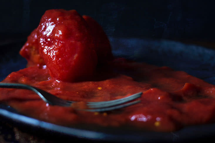 Use canned tomatoes, not fresh ones, as they provide a more concentrated flavour.