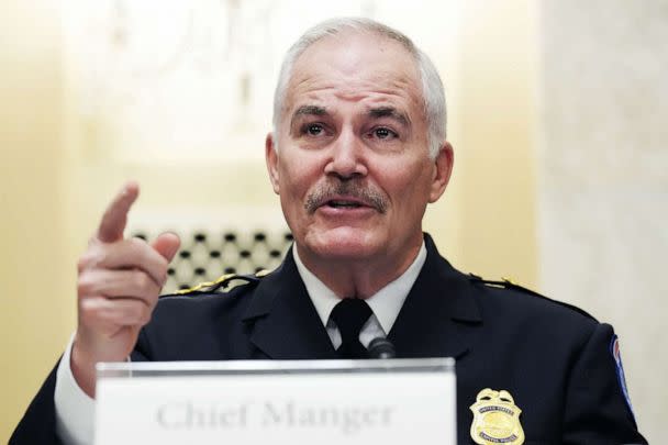 PHOTO: FILE - U.S. Capitol Police Chief J. Thomas Manger testifies during the Senate Rules and Administration Committee oversight hearing, Jan. 5, 2022 in Washington, D.C. (Pool/Getty Images, FILE)