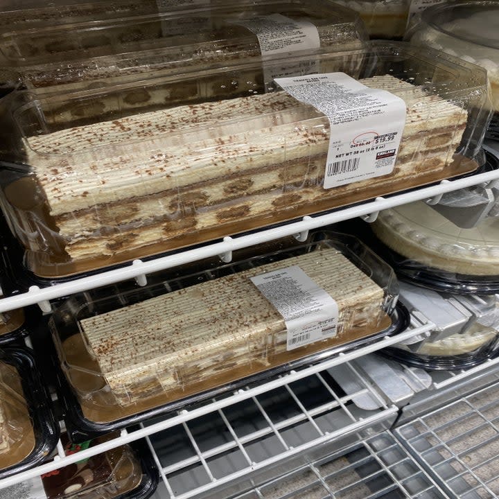 tiramisu bar cakes on refrigerator shelves at Costco