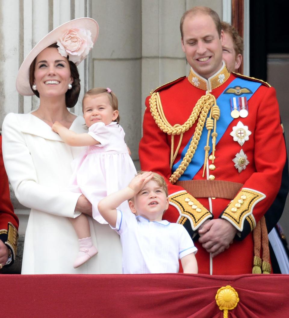 <p>Princess Charlotte made her first appearance on the Buckingham Palace balcony at the Trooping the Color celebrations <a href="https://www.townandcountrymag.com/society/tradition/a9213412/prince-william-nickname-for-the-queen/" rel="nofollow noopener" target="_blank" data-ylk="slk:for her "Gan-Gan";elm:context_link;itc:0;sec:content-canvas" class="link ">for her "Gan-Gan"</a> Queen Elizabeth's 91st birthday.</p>