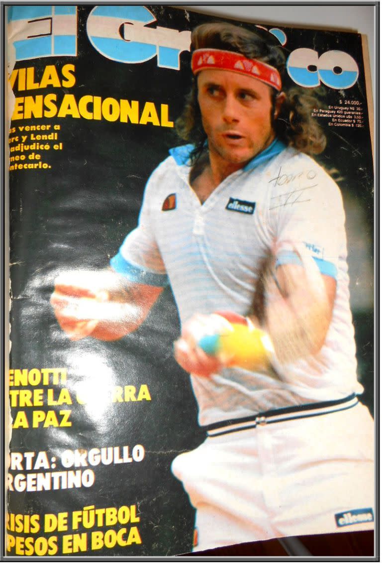 Guillermo Vilas, protagonista de una portada especial de la revista El Gráfico, con el logo celeste y blanco durante la guerra en Malvinas.