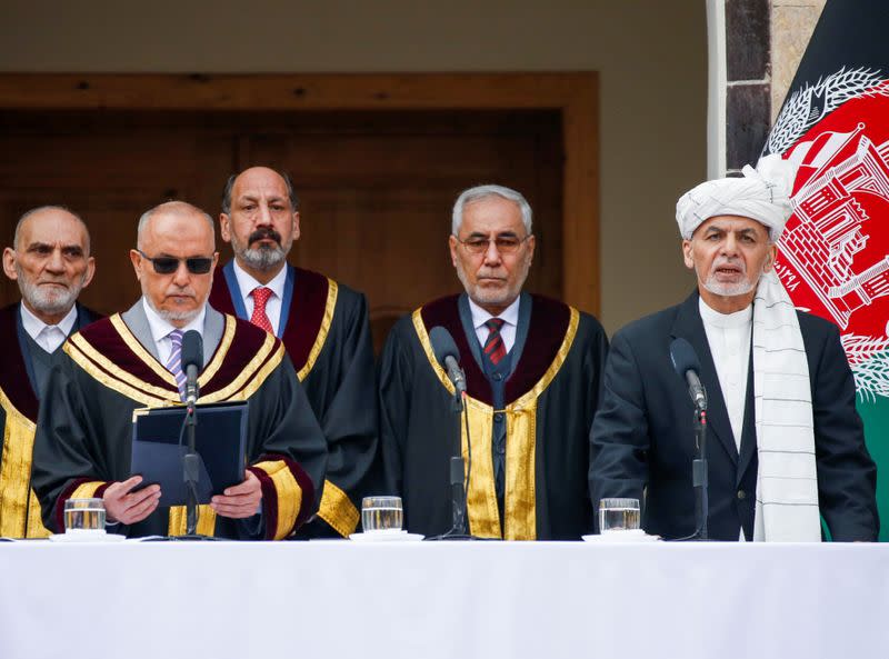 Afghanistan's President Ashraf Ghani takes an oath during his inauguration as president, in Kabul