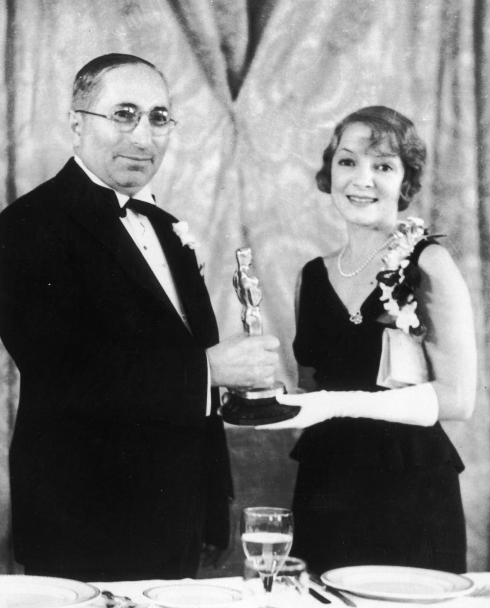 helen hayes receiving an oscar for her role in 'the sin of madelon claudet'