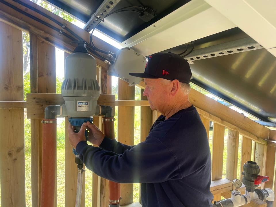 Gerard Morrison also uses the solar irrigation system to deliver liquid fertilizer to the plants.  