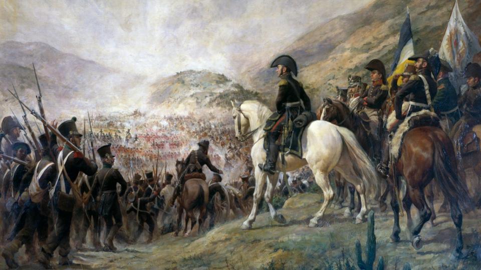 A painting of José de San Martín at the Battle of Chacabuco in 1817