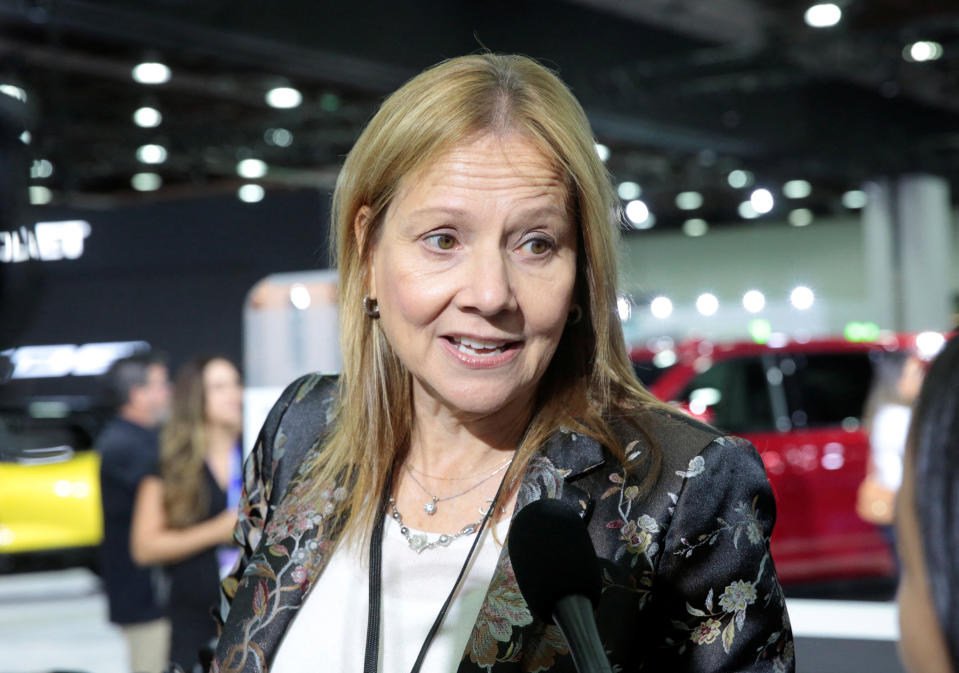 General Motors CEO Mary Barra speaks during a news conference at the North American International Auto Show in Detroit, Michigan, September 13, 2022. REUTERS/Rebecca Cook