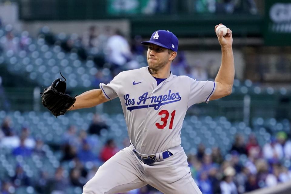 Los Angeles Dodgers starting pitcher Tyler Anderson delivers during the first inning.