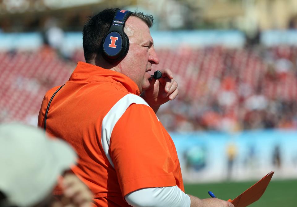 Illinois Fighting Illini and coach Bret Bielema were picked 15th of 18 teams in the Big Ten, according to a panel of voters in the USA TODAY Sports Network.