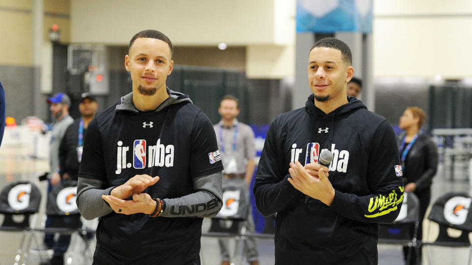 The Curry brothers will go head-to-head in a three-point contest. Pic: Getty