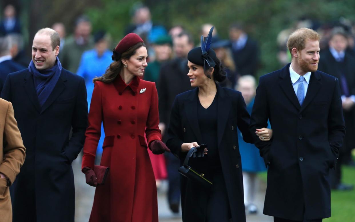 The Duke and Duchess of Cambridge and the Duke and Duchess of Sussex arrive to attend Christmas Day Church service on the Sandringham estate  - Getty Images Europe