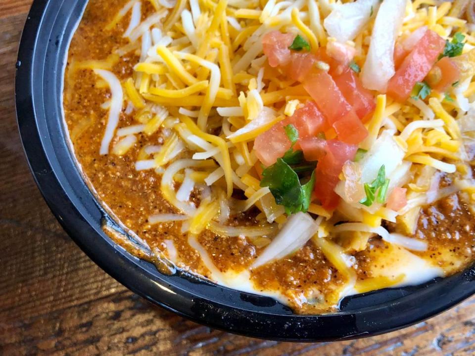 A “Tommy Bowl” at Tommy Tamale mixes tamale bites, chili, queso, rice and pico de gallo.