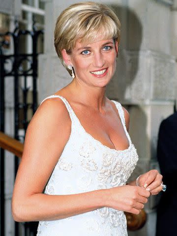 <p>Antony Jones/UK Press/Getty</p> Diana, The Princess Of Wales attends a gala reception and preview of her 'Dresses Auction' at Christies in London.