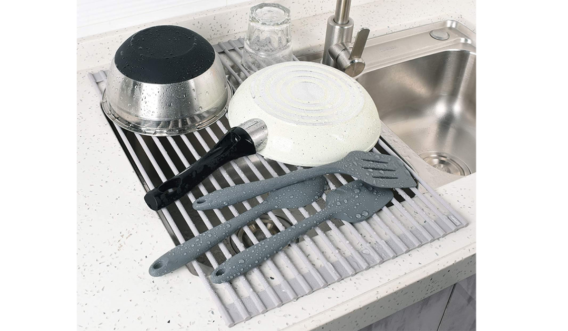 Zulay Kitchen Multipurpose Roll Up Sink Drying Rack, Gray 17