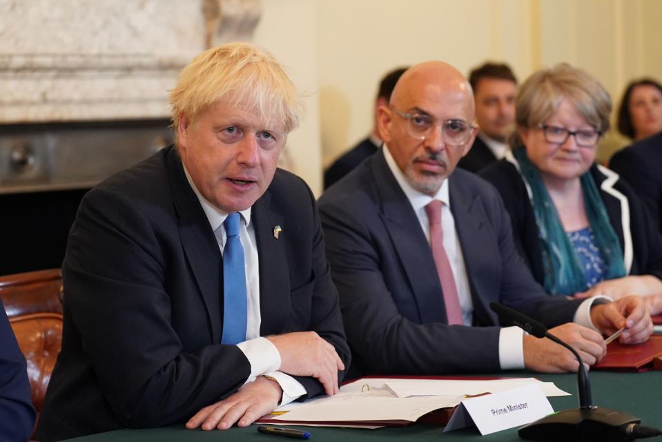 Prime Minister Boris Johnson, Chancellor of the Exchequer Nadhim Zahawi and Work and Pensions Secretary Therese Coffey (PA)