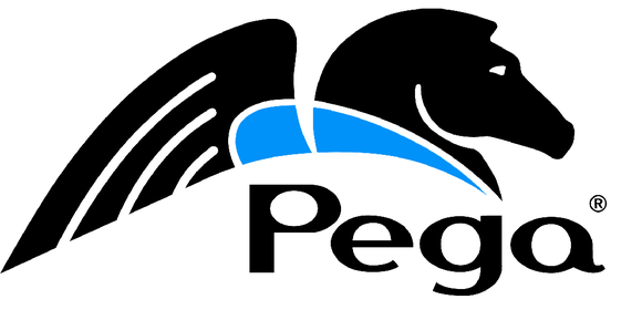 Pegasystems logo with a black and blue pegasys.