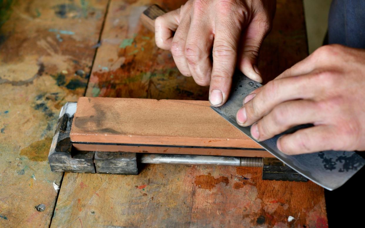 Knife sharpening at Blenheim Forge