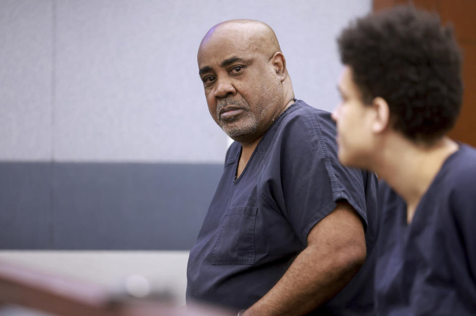 Duane "Keffe D" Davis, acusado de orquestar el asesinato en 1996 del ícono del hip hop Tupac Shakur, en corte en el Centro de Justicia Regional en Las Vegas, el martes 25 de junio de 2024. (K.M. Cannon/Las Vegas Review-Journal via AP, Pool)