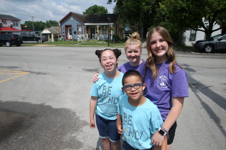 Leena, Liam, Rylyn and Raegan Richins pose for a picture in their Be Kind shirts.June 21, 2023