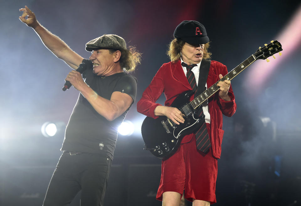 Brian Johnson and Angus Young of AC/DC in 2015 (Photo: Martin Philbey/Redferns)