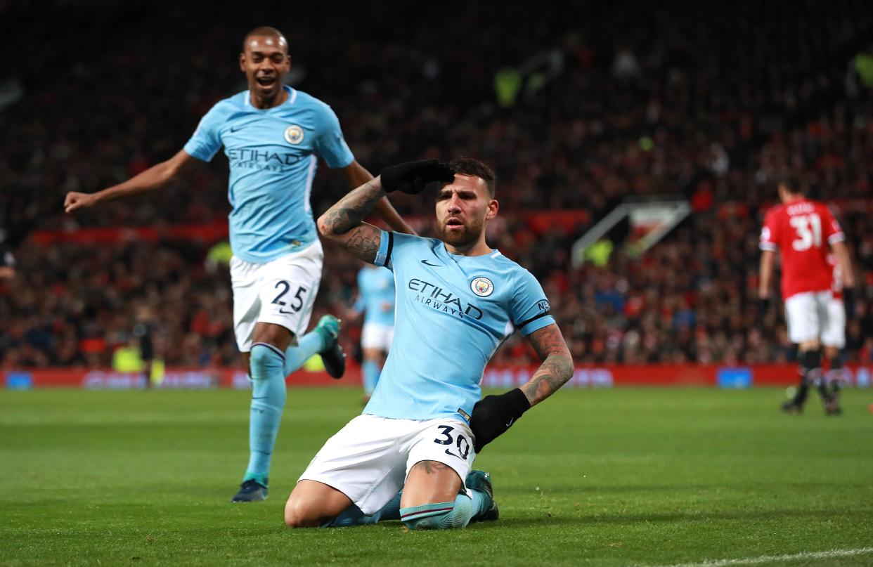 Manchester City’s Nicolas Otamendi celebrates scoring his side’s second goal of the game