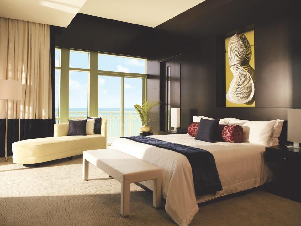 A bedroom in the penthouse suite at The Cove.