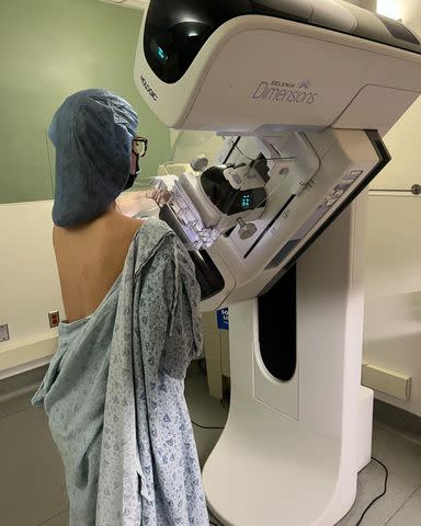 <p>Olivia Munn/Instagram</p> Olivia Munn getting a follow­ up mammogram before her mastectomy in May 2023.