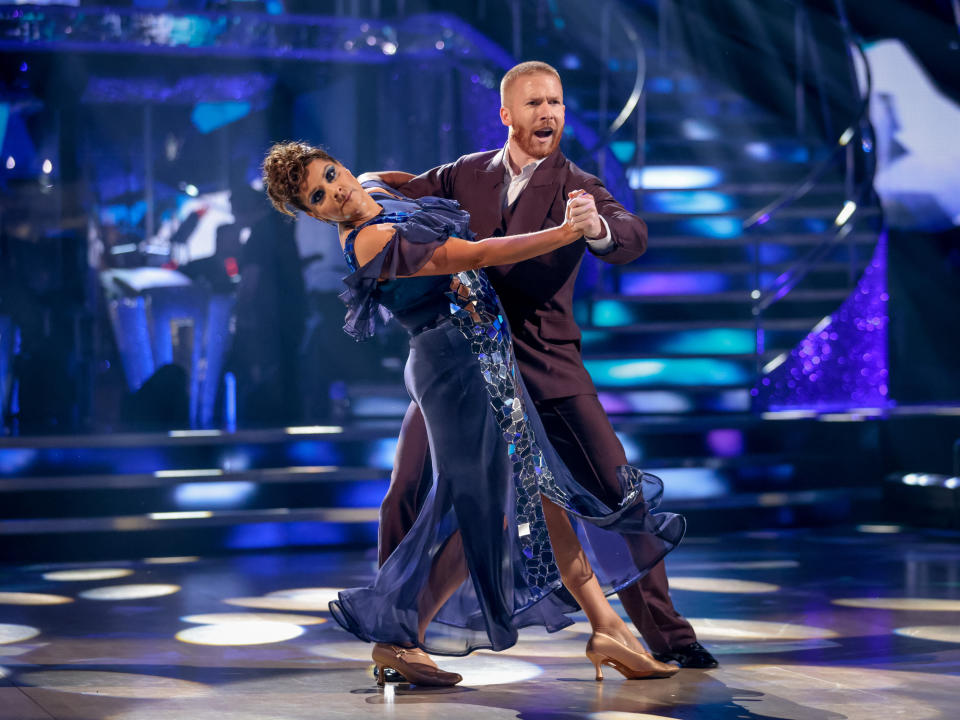 WARNING: Embargoed for publication until 21:00:01 on 02/10/2021 - Programme Name: Strictly Come Dancing 2021 - TX: 02/10/2021 - Episode: Strictly Come Dancing - TX2 LIVE SHOW (No. n/a) - Picture Shows: ++DRESS RUN++
*NOT FOR PUBLICATION UNTILL 21:00hrs, SATURDAY 2ND OCTOBER, 2021* Nina Wadia, Neil Jones - (C) BBC - Photographer: Guy Levy