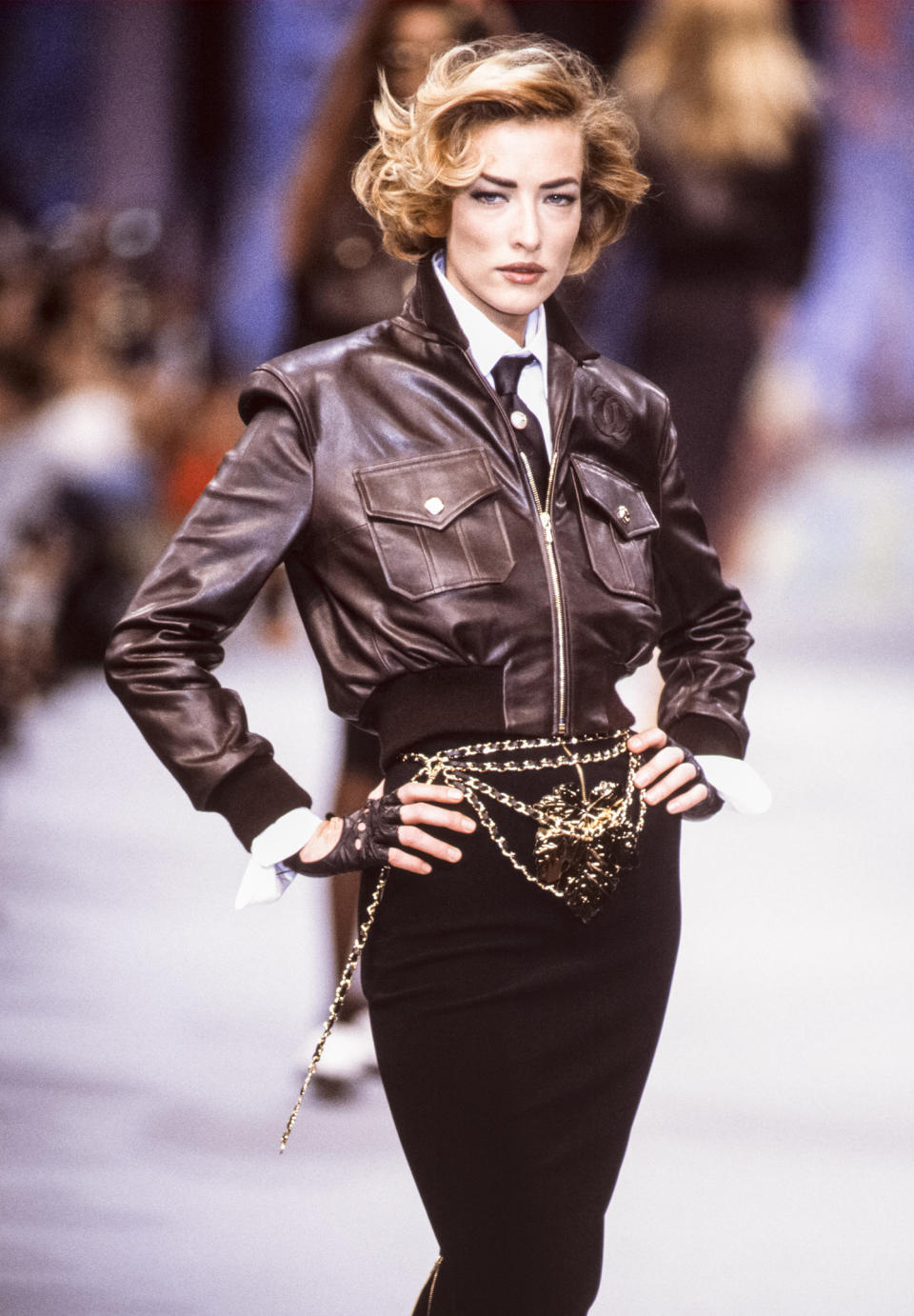 Tatjana Patitz walks the runway at the Chanel Ready to Wear Spring/Summer 1991-1992 fashion show in October 1991 in Paris, France. (Victor Virgile / Getty Images)