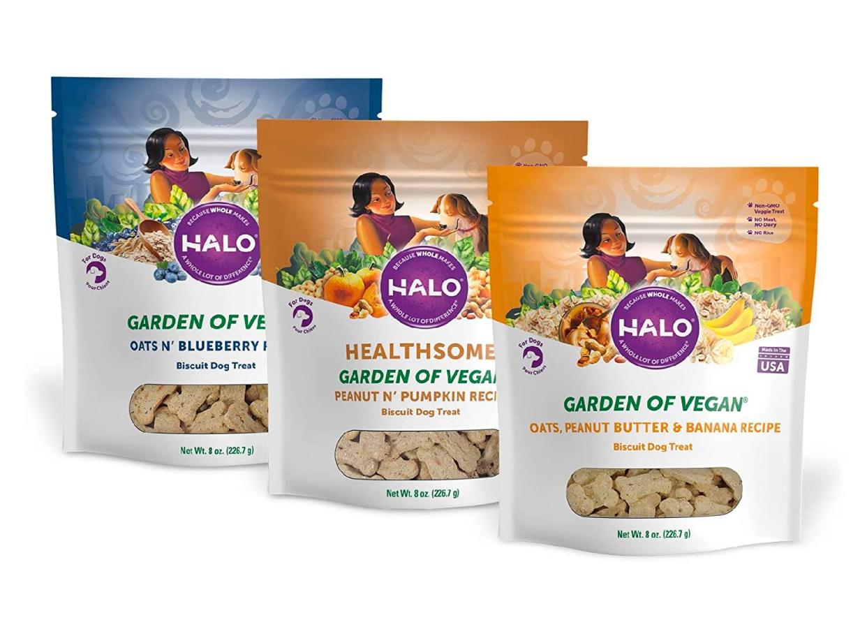 Treat your fur baby with this three-count pack of all-natural vegan dog biscuits. (Source: Amazon)