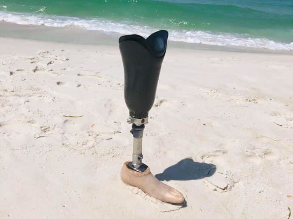 Two women shared a photo of a prosthetic leg they found at a Florida beach, within seven hours, the rightful owner had been found. (Photo: Facebook)