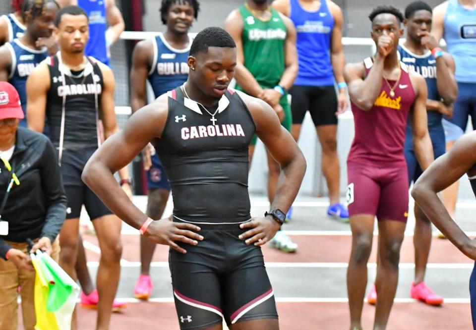 South Carolina’s Nyck Harbor ran in the 60m and 200m races with the USC track team on Saturday.