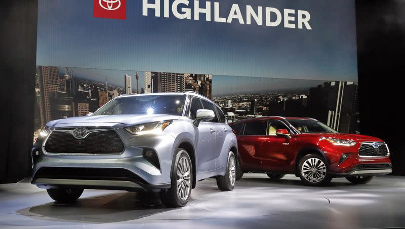 The 2020 Toyota Highlander is presented at the 2019 New York International Auto Show, in New York, Wednesday, April 17, 2019. The car manufacturer is recalling 1 million cars in the U.S., including some Highlanders, because the front passenger air bags may not deploy properly in a crash.