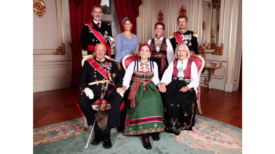 Crown Princess Victoria (second top left) is godmother to Mette-Marit's niece, Princess Ingrid Alexandra (front centre)