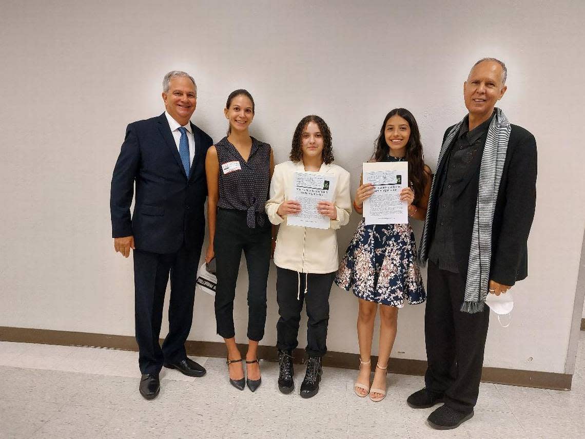 Celebrating wins at the 25th annual Bob Novack Music Awards are, from left, Paul Novack, Allison Novack, Sydney Parker, Isabella Sanchez, and Onil Rodriguez. Credit: 1308 Productions.