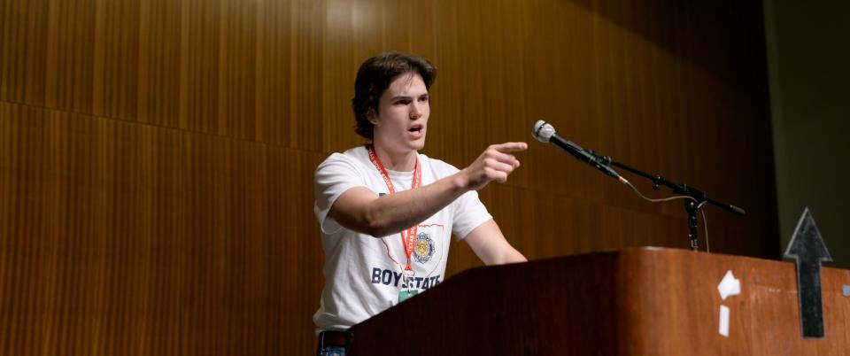 Robert MacDougall makes a gubernatorial campaign speech in "Boys State."