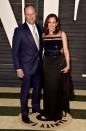 <p>While attending the Vanity Fair Oscar Party with her husband Attorney Douglas Emhoff, Attorney General Harris wore a midnight blue and black gown. </p>