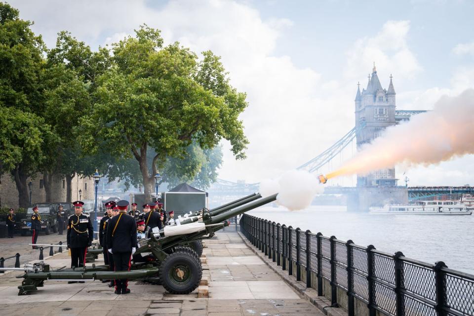 Members of the Honourable Artillery Company during the Gun Salute at the Tower of London