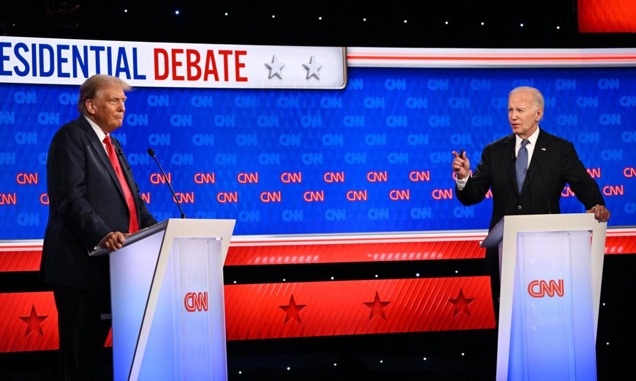 <span>President Joe Biden and former president Donald Trump during the first presidential debate of the 2024 election on 27 June in Atlanta.</span><span>Photograph: Xinhua/Rex/Shutterstock</span>