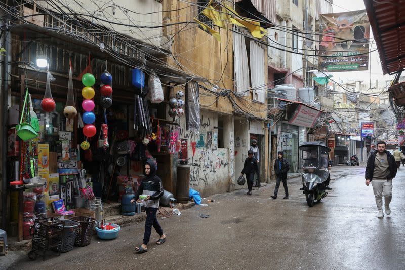 Palestinians walk in the Burj al-Barajneh refugee camp in Beirut