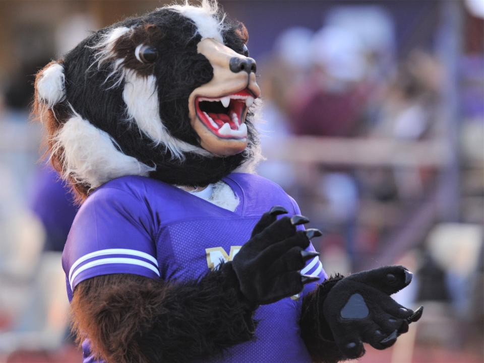 The Merkel Badgers mascot cheers with the cheerleaders before the Badgers' game against Early in 2020. The Badgers open this season in Cisco against Clifton on Thursday night, one of the first Abilene-area teams to hit the field.