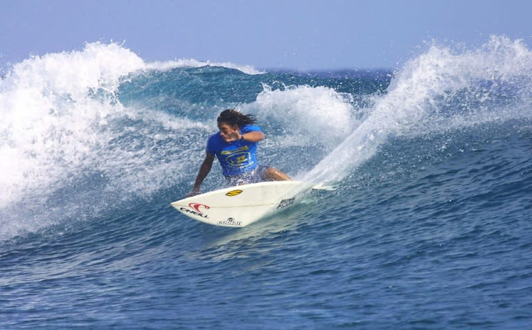 American surfer and actor Tamayo Perry, pictured here in Tahiti in 2003, has died after being attacked by a shark (STEVE ROBERTSON)