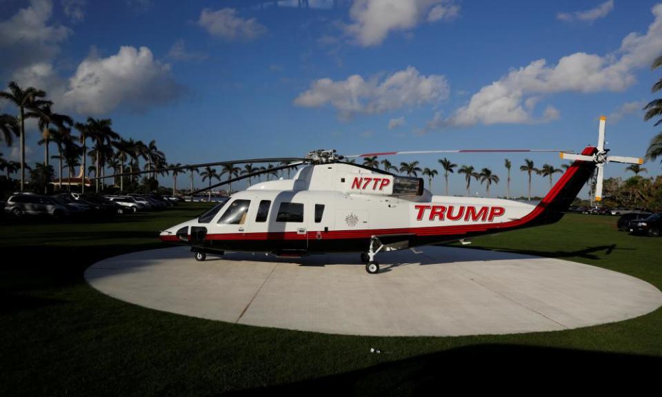 Donald Trump’s corporate helicopter ready and waiting at Mar-a-Lago.