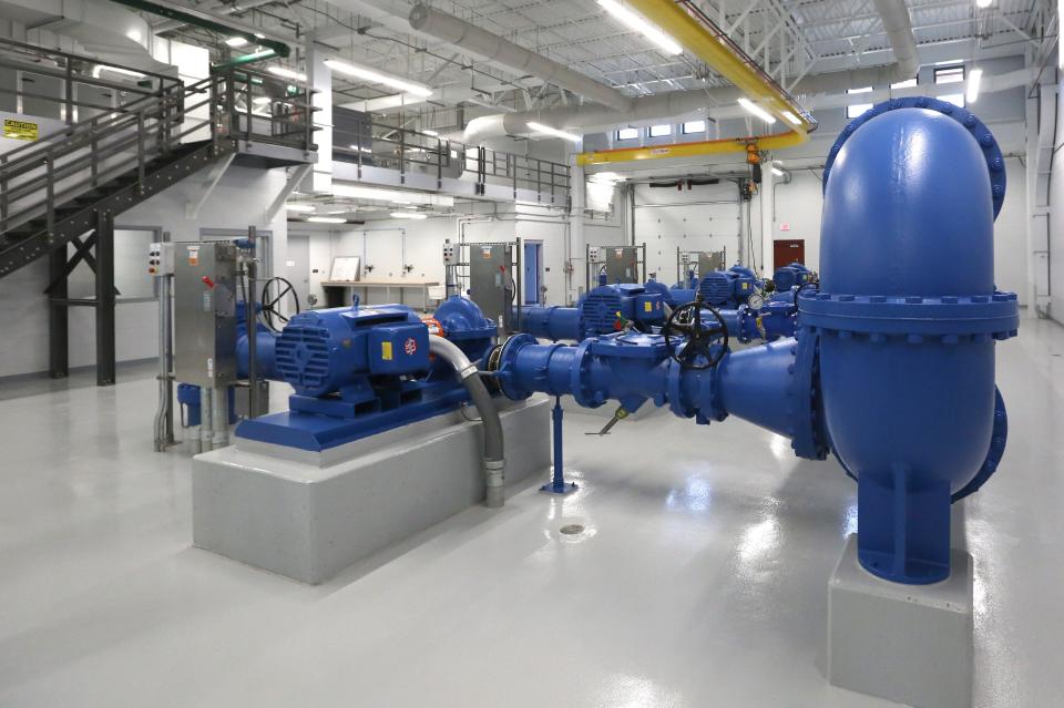 Some of the pumps and pipes are seen during tours Thursday, May 16, 2024, at the dedication of the new Juday Creek Wellfield and Water Treatment Plant on Veterans Parkway.