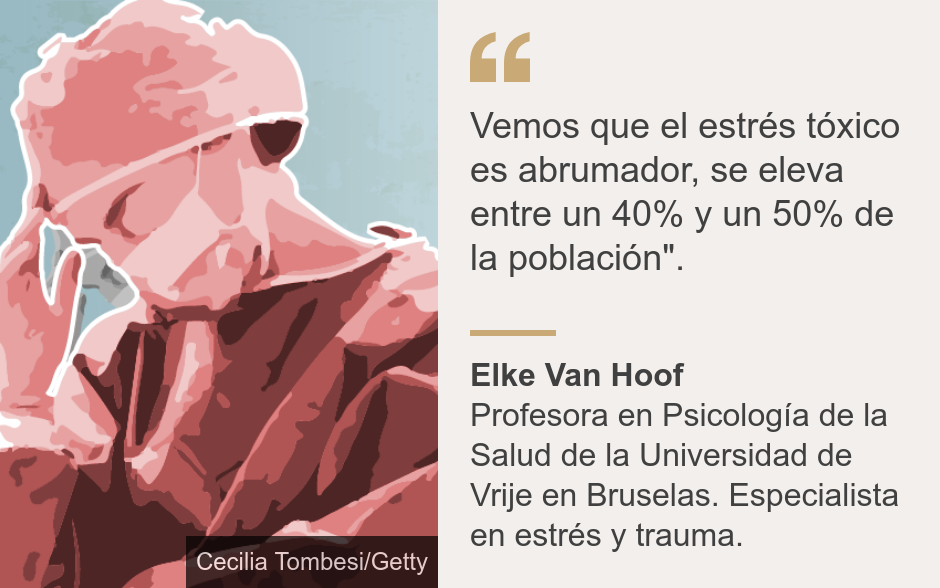 "Vemos que el estrés tóxico es abrumador, se eleva entre un 40% y un 50% de la población".", Source: Elke Van Hoof, Source description: Profesora en Psicología de la Salud de la Universidad de Vrije en Bruselas. Especialista en estrés y trauma., Image: 