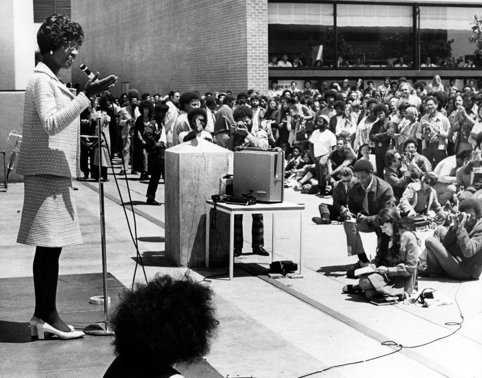 <p>On the campaign trail, Chisholm spoke to supporters at Laney Community College in Oakland, California. </p>