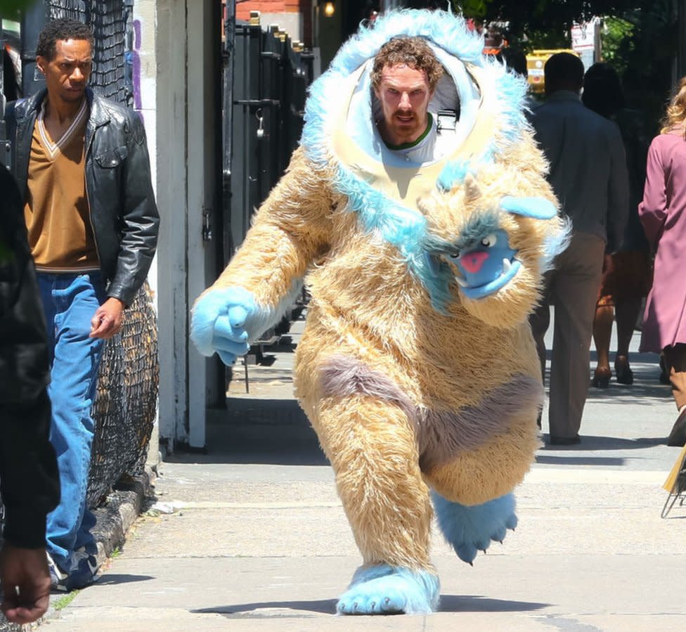 Benedict Cumberbatch running in a monster suit through New York