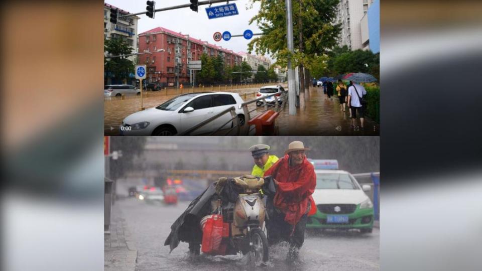 京津冀地區暴雨釀災，居民涉水撤離。（圖／翻攝自《澎湃新聞》）