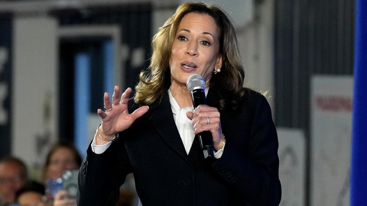 PHOTO: Democratic presidential nominee Vice President Kamala Harris speaks at a watch party at Cherry Street Pier after the presidential debate in Philadelphia, Sept. 10, 2024. (Jacquelyn Martin/AP)