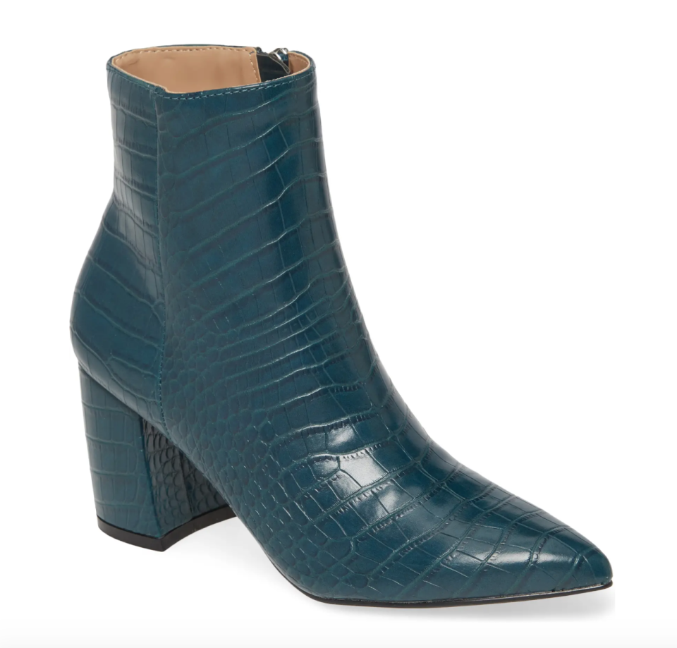 Steve Madden Nadalie Pointed Toe Bootie in Turquoise Croco (Photo via Nordstrom)