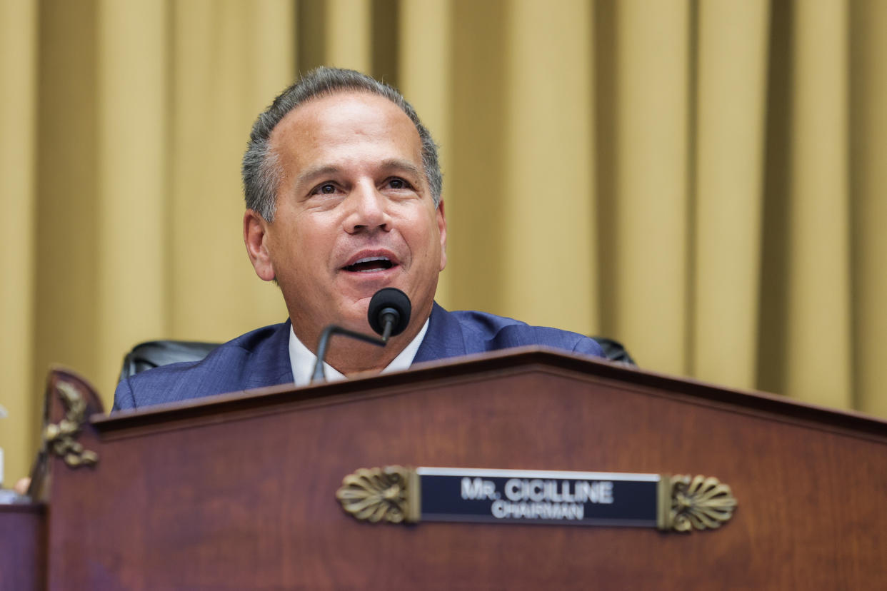 Representative David Cicilline a Democrat from Rhode Island and chairman of the House Judiciary Subcommittee on Antitrust, Commercial and Administrative Law, speaks during a hearing in Washington, D.C., U.S., on Wednesday, July 29, 2020. (Graeme Jennings/Washington Examiner/Bloomberg via Getty Images)